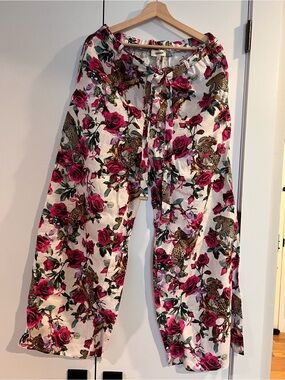 L'AGENCE Pink Rose & Green Leaf Printed Pants